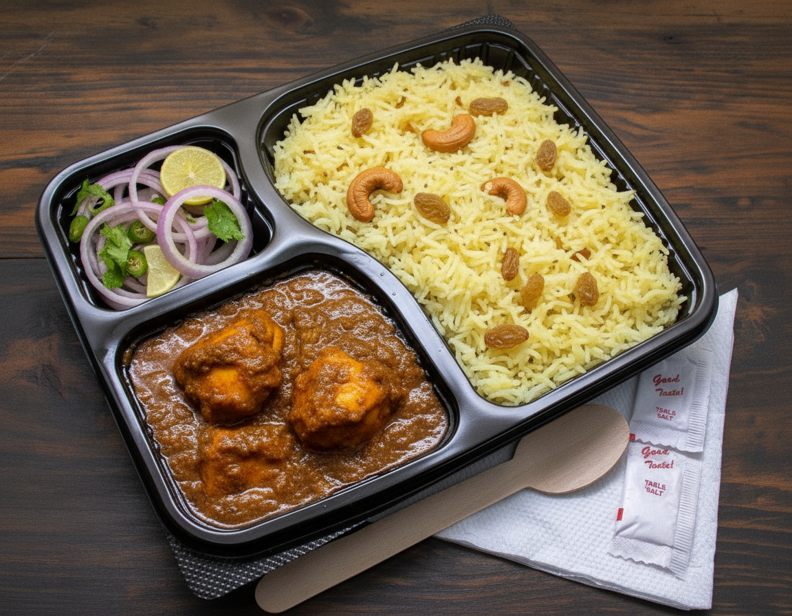 Basanti Pulao With Chicken Kosha Combo